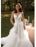 Beaded Ivory Lace Tulle Ruffled Luxurious Wedding Dress